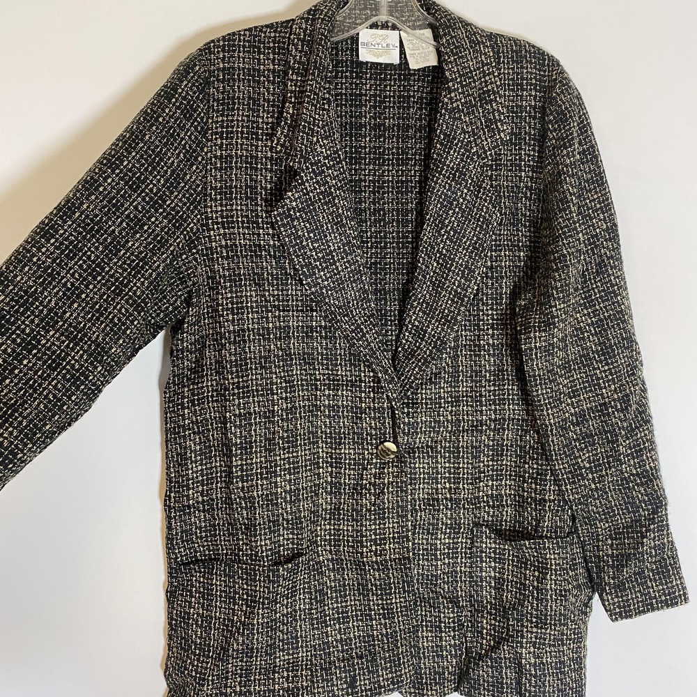 Vintage Bentley‎ Blazer Juniors 9/10 Blue Check Acrylic One Button Made USA 90s - Picture 5 of 16